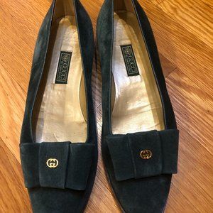 Gucci Green Vintage Suede Loafers